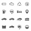 electric eco car vector icons set isolated on white background. electric ecological transport comcept. electric car flat icons for web, mobile and ui design.