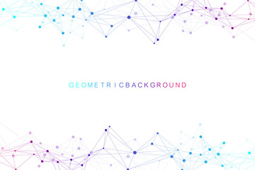 Fototapete - Big data visualization. Geometric abstract background visual information complexity. Futuristic infographics design. Technology background with connected line and dots, wave flow. Vector illustration