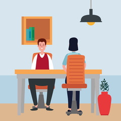 Sticker - couple in office workplace scene icons