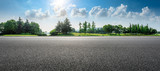 Country asphalt road and green woods nature landscape in summer