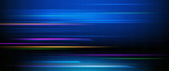 Aufkleber - Illustration Abstract glowing, neon light effect, wave line, wavy pattern. Vector design communication techno on blue background. Futuristic digital technology for web or banner background