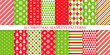 Christmas seamless pattern. Xmas, New year background. Vector. Endless texture with polka dot, candy cane stripe, snow, tree, star. Holiday print for wrapping paper web textile. Red green illustration
