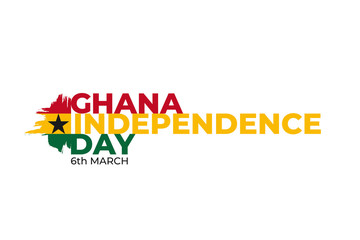 Happy Ghana Independence Day greeting card, banner, poster design print. Ghana flag grunge vector illustration on white background with red, yellow, green stripe. Africa Republic national holiday