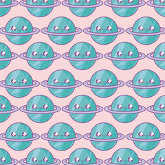 Canvas Print - pattern of cute planets saturn kawaii style