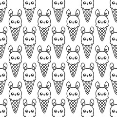 Poster - pattern of delicious ice creams with face rabbit kawaii style