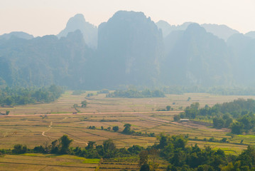 Canvas Print - Scenic mountains surrounding Vang Vieng