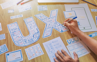 Poster - ux designer creative prototype Graphic planning application development for web mobile phone . User experience concept.