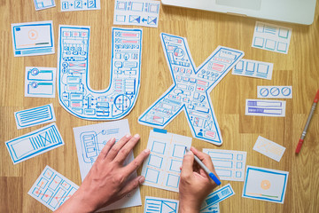 Poster - ux designer creative prototype Graphic planning application development for web mobile phone . User experience concept.