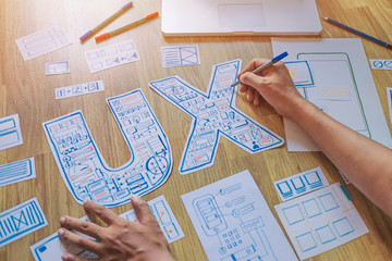Poster - ux designer creative prototype Graphic planning application development for web mobile phone . User experience concept.