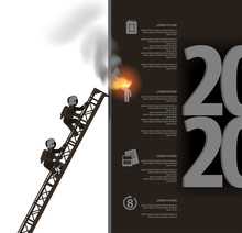 Web Icons Of People With Infographics. Fire Crawling On The Fire Escape And Put Out The Numbers 2020