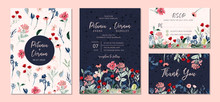 Wedding Invitation Suite With Wild Floral Garden Watercolor