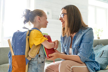 Wall Mural - Parent and pupil of preschool.