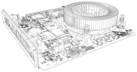 Poster - circuit board. electronic computer hardware technology. vector rendering of 3d.