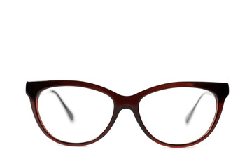 Brown stylish plastic eyeglass frame . Isolated