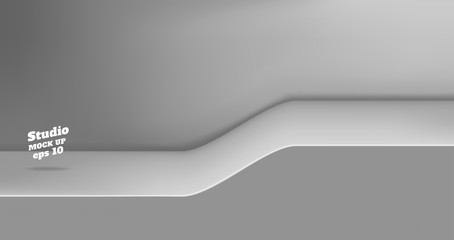 Aufkleber - Vector Empty grey studio table with slope step room background ,product display with copy space for display of content design.Banner for advertise product on website.