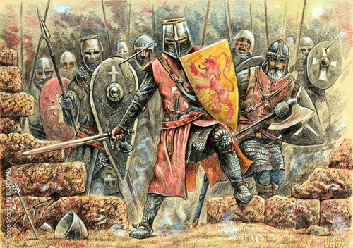 Cuadros en Lienzo Medieval knights attack illustration