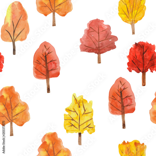 wzor-jesiennych-drzew-na-bialym-tle-akwarela-ilustracja-do-wydrukow-tekstyliow-tapet-i-plakatow