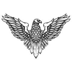 Wall Mural - Eagle illustration in engraving style. Design element for logo, label, sign, poster, badge, emblem.