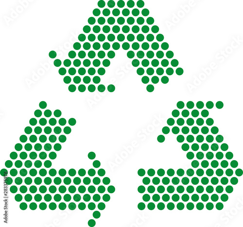 Simple recycle symbol made by small dots.