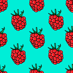 Wall Mural - Seamless pattern with raspberries. Design element for poster, flyer, card, banner. Vector illustration