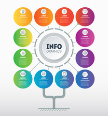 Wall Mural - Business presentation or infographics concept with 12 points. Web Template of development tree, info chart or diagram. Info graphic of technology or education process with 12 steps. Annual report.