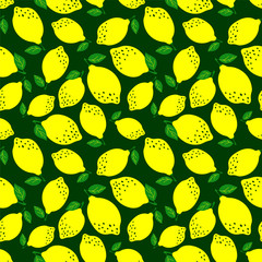 Poster - Lemon fruit seamless pattern. Fashion clothing design. Food print. Hand drawn doodle wallpaper. Vector citrus sketch background