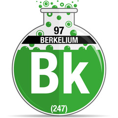 Poster - Berkelium symbol on chemical round flask. Element number 97 of the Periodic Table of the Elements - Chemistry. Vector image