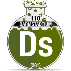 Canvas Print - Darmstadtium symbol on chemical round flask. Element number 110 of the Periodic Table of the Elements - Chemistry. Vector image