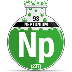 Sticker - Neptunium symbol on chemical round flask. Element number 93 of the Periodic Table of the Elements - Chemistry. Vector image