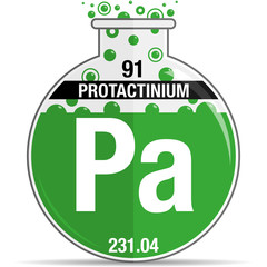 Canvas Print - Protactinium symbol on chemical round flask. Element number 91 of the Periodic Table of the Elements - Chemistry. Vector image