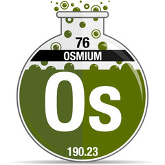 Canvas Print - Osmium symbol on chemical round flask. Element number 76 of the Periodic Table of the Elements - Chemistry. Vector image