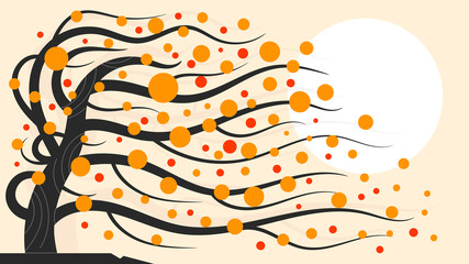 Autumn Forest With Falling Leaves. Nature. Autumn Landscape. Vector