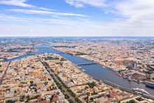 Aerial View Of Neva River And Historical Center In Saint Petersburg, Russia