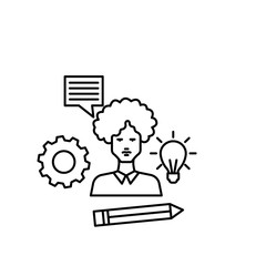 Poster - learning, man, lamp, gear, pen icon. element of education line icon