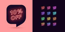 Neon Discount Tag, 10 Percentage Off. Offer Sale