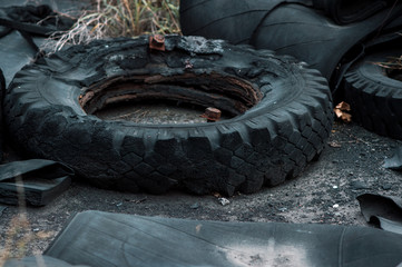 Wall Mural - recycling old car tires landfill rubber waste dump