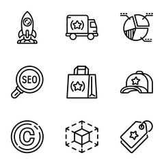 Poster - Seo engine icon set. Outline set of 9 seo engine vector icons for web design isolated on white background
