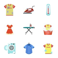 Poster - Domestic wash icon set. Flat set of 9 domestic wash vector icons for web design isolated on white background