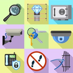 Poster - Modern digital security icon set. Flat set of 9 modern digital security vector icons for web design isolated on white background