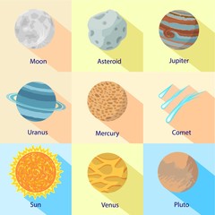 Poster - Solar planet system icon set. Flat set of 9 solar planet system vector icons for web design isolated on white background