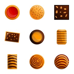 Poster - Sugar biscuit icon set. Cartoon set of 9 sugar biscuit vector icons for web design isolated on white background