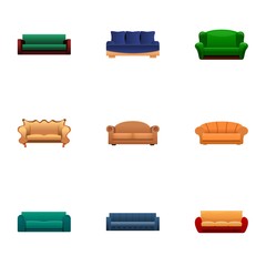 Poster - Fabric sofa icon set. Cartoon set of 9 fabric sofa vector icons for web design isolated on white background