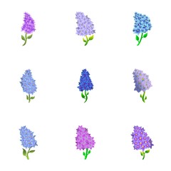 Poster - Botany lilac icon set. Cartoon set of 9 botany lilac vector icons for web design isolated on white background