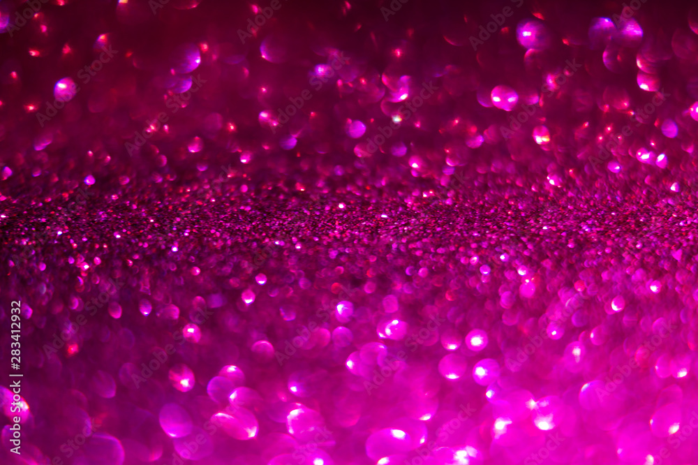 Defocused abstract background in magenta color. Glitter bokeh background. Decorative Christmas and New Year party background. Festive backdrop for your projects - obrazy, fototapety, plakaty 