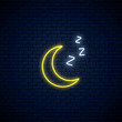 Glowing neon sleepy moon icon with zzz symbol. Sleeping crescent in neon style to weather forecast in mobile application