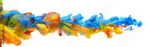 Fotomural Rainbow of colorful paints and inks swirling together in flowing water abstract