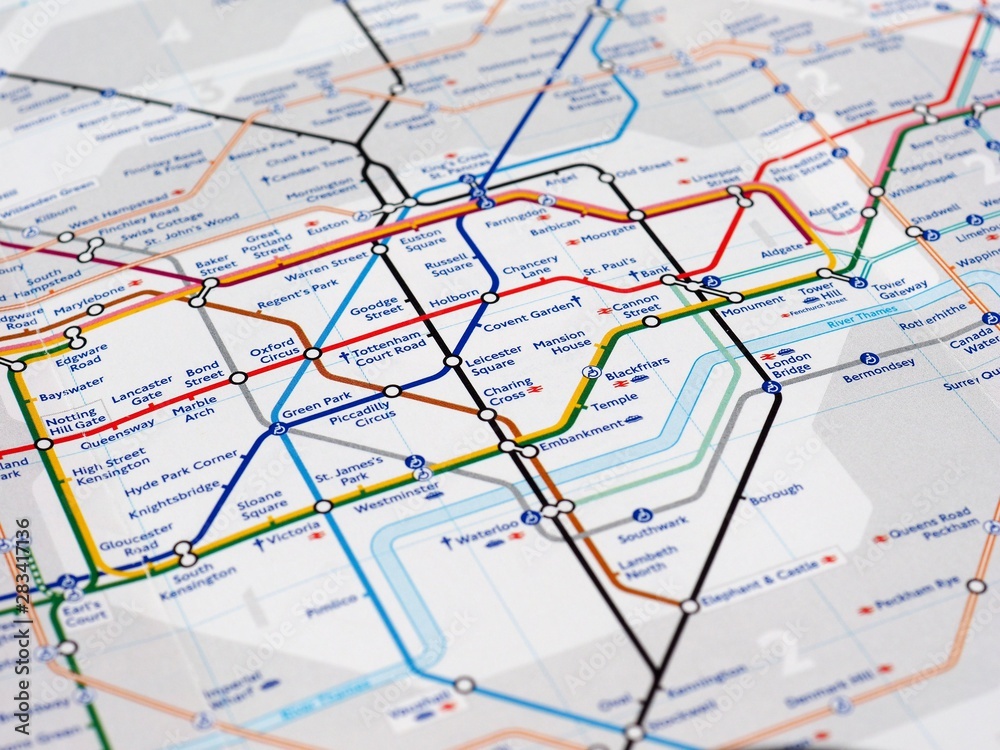 LONDON, UK - CIRCA APRIL 2016: Detail of the tube map with selec Stock ...