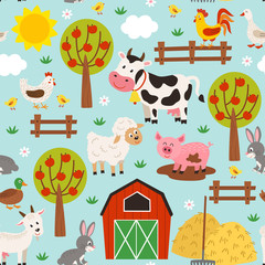 Wall Mural - seamless pattern with pets in the barnyard  - vector illustration, eps    