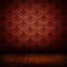 Dark Interior Room With Baroque Red Wallpaper