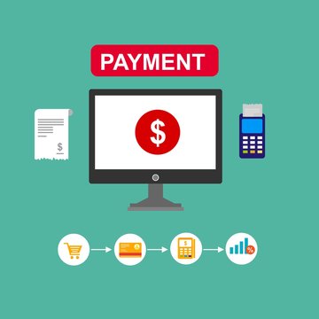 flat design banner of Buy Online for website and mobile website, easy to use and highly customizable. Modern vector illustration concept, isolated on colored background.